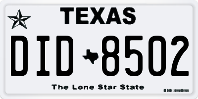 TX license plate DID8502