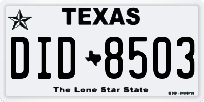 TX license plate DID8503