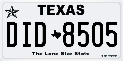 TX license plate DID8505