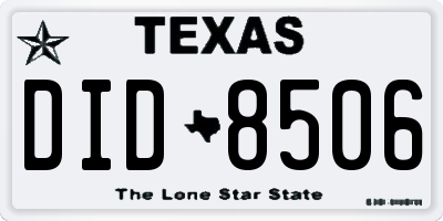 TX license plate DID8506