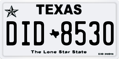 TX license plate DID8530