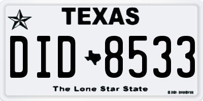 TX license plate DID8533