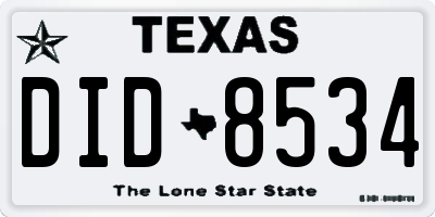 TX license plate DID8534