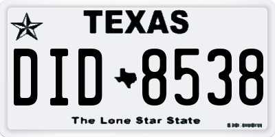 TX license plate DID8538