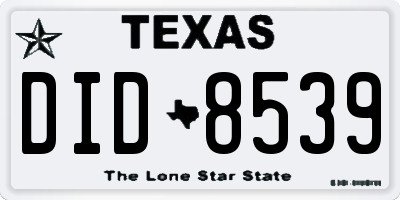 TX license plate DID8539