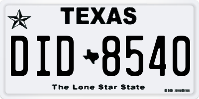 TX license plate DID8540