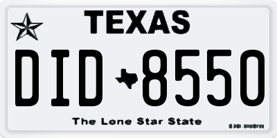 TX license plate DID8550