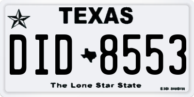 TX license plate DID8553