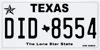 TX license plate DID8554