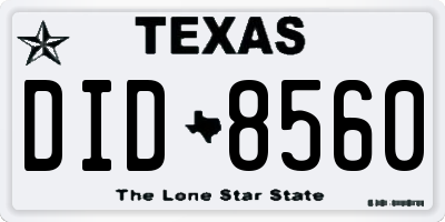 TX license plate DID8560