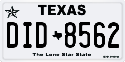 TX license plate DID8562