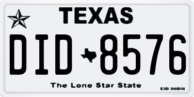 TX license plate DID8576