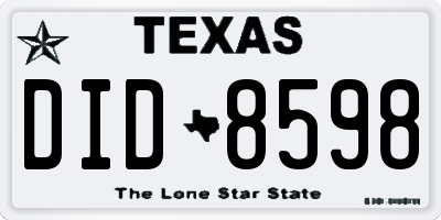TX license plate DID8598