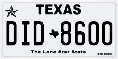 TX license plate DID8600