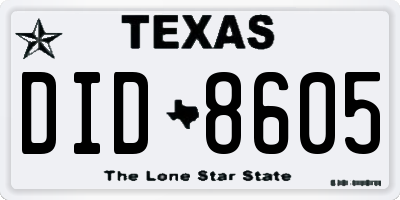 TX license plate DID8605