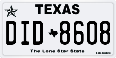 TX license plate DID8608