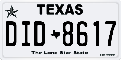 TX license plate DID8617