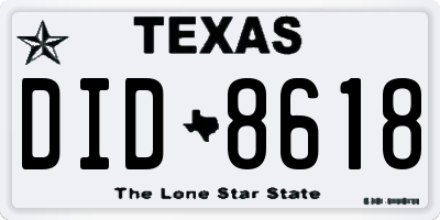 TX license plate DID8618