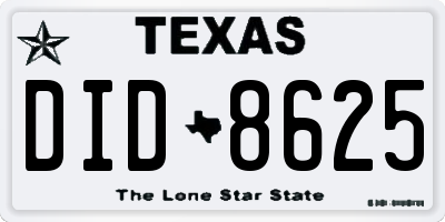 TX license plate DID8625