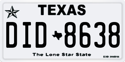 TX license plate DID8638