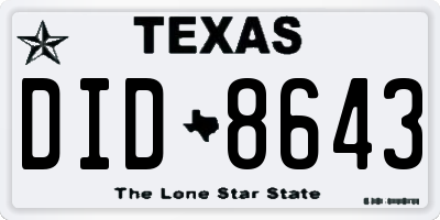TX license plate DID8643