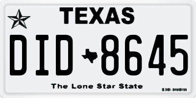 TX license plate DID8645