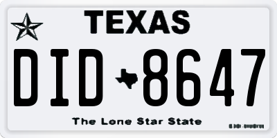 TX license plate DID8647