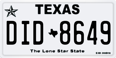 TX license plate DID8649