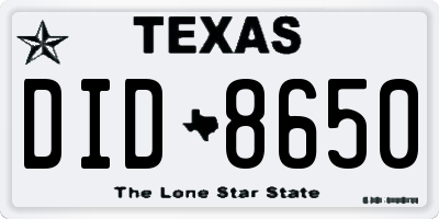 TX license plate DID8650