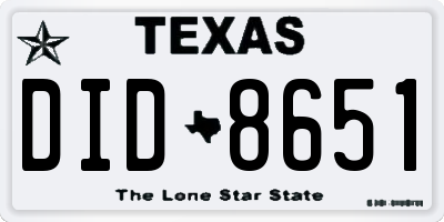 TX license plate DID8651
