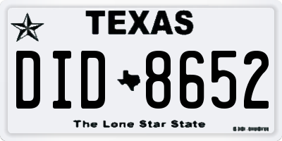 TX license plate DID8652