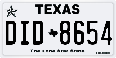 TX license plate DID8654