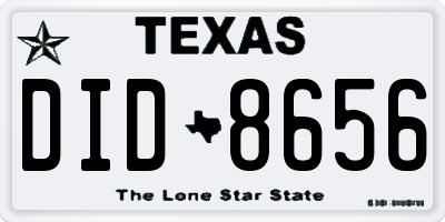 TX license plate DID8656