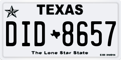 TX license plate DID8657