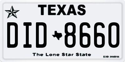 TX license plate DID8660