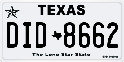 TX license plate DID8662