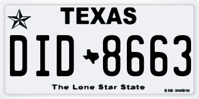 TX license plate DID8663