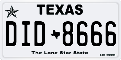 TX license plate DID8666