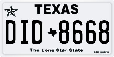 TX license plate DID8668