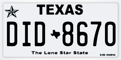 TX license plate DID8670