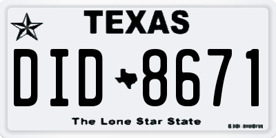 TX license plate DID8671