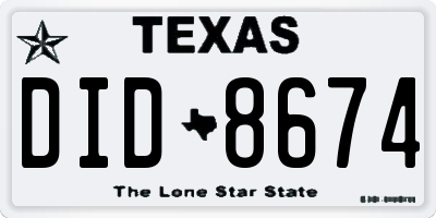 TX license plate DID8674