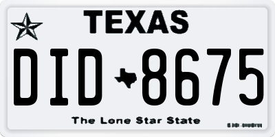 TX license plate DID8675