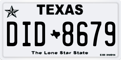 TX license plate DID8679