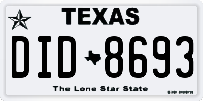 TX license plate DID8693