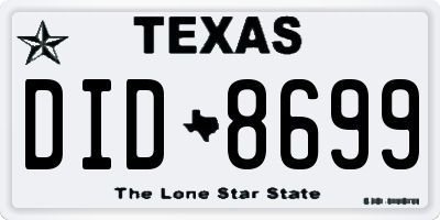 TX license plate DID8699