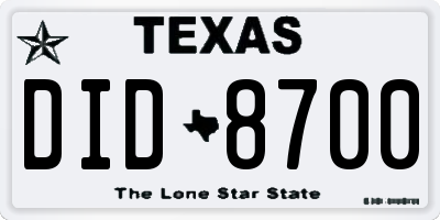 TX license plate DID8700
