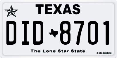 TX license plate DID8701