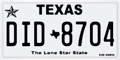 TX license plate DID8704