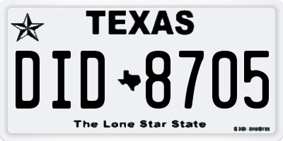 TX license plate DID8705